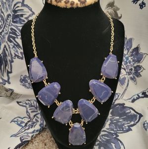 Charming Charlie Deep Blue Marbled Gold Tone Statement Necklace